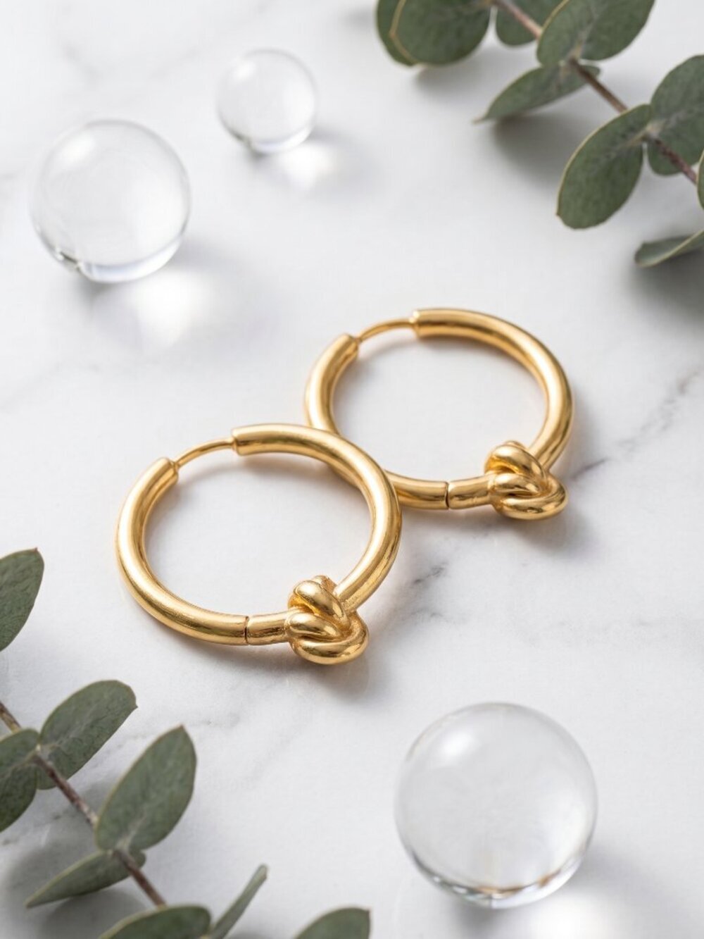 18K Gold Plated Stainless Steel Old Money Quiet Luxury Knot Hoop Earrings 1.25in